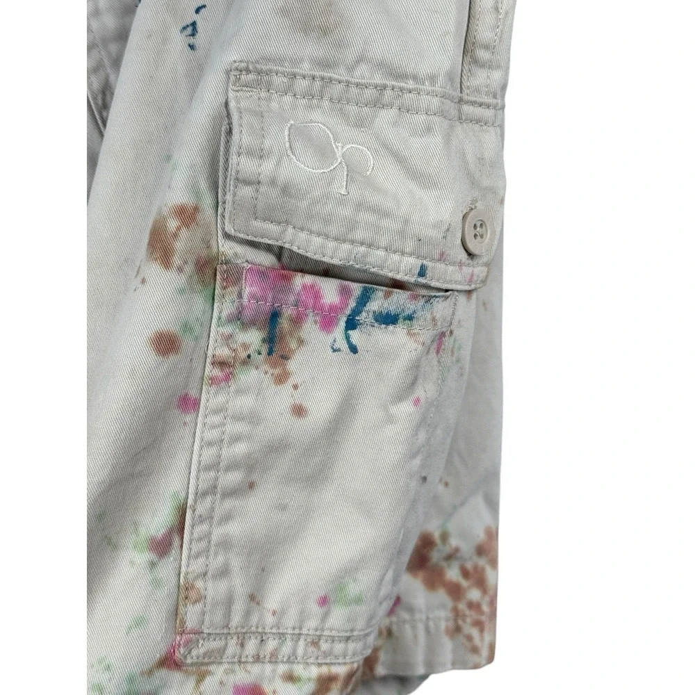 OP Ocean Pacific Paint Splatter Cargo Shorts Y2K Drawstring Men's L 32 Waist
